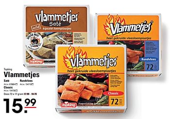 Aanbiedingen Topking vlammetjes saté - Topking - Geldig van 05/10/2017 tot 23/10/2017 bij Sligro