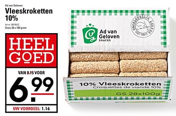 Aanbiedingen Ad van geloven vleeskroketten 10% - AD VAN GELOVEN - Geldig van 05/10/2017 tot 23/10/2017 bij Sligro