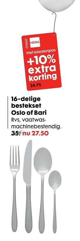 Aanbiedingen 16-delige bestekset oslo of bari - Huismerk - Hema - Geldig van 16/10/2017 tot 05/11/2017 bij Hema