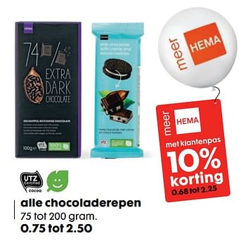 Aanbiedingen Alle chocoladerepen - Huismerk - Hema - Geldig van 16/10/2017 tot 05/11/2017 bij Hema