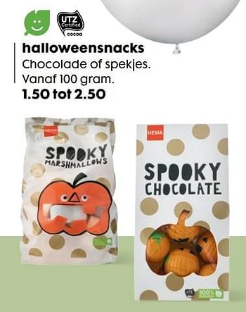 Aanbiedingen Halloweensnacks chocolade of spekjes - Huismerk - Hema - Geldig van 16/10/2017 tot 05/11/2017 bij Hema