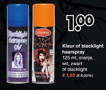 Aanbiedingen Kleur of blacklight haarspray - Goodmark - Geldig van 16/10/2017 tot 28/10/2017 bij Wibra