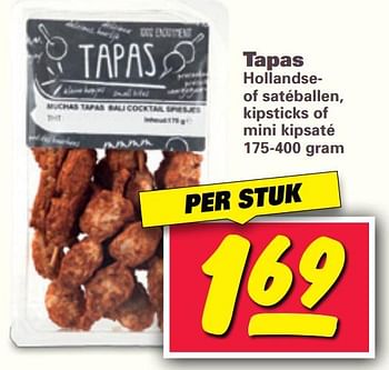 Aanbiedingen Tapas hollandse- of satéballen, kipsticks of mini kipsaté - Tapas - Geldig van 09/10/2017 tot 15/10/2017 bij Nettorama