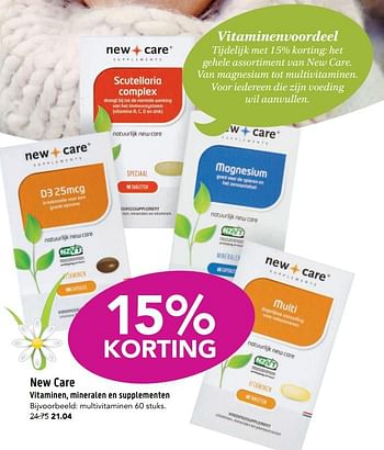 Aanbiedingen New care vitaminen, mineralen en supplementen multivitaminen - New Care - Geldig van 09/10/2017 tot 22/10/2017 bij D.I.O. Drogist