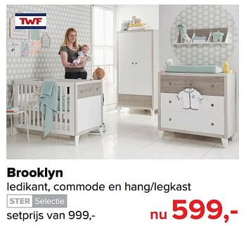 Aanbiedingen Brooklyn ledikant, commode en hang-legkast - TWF - Geldig van 09/10/2017 tot 29/10/2017 bij Baby-Dump