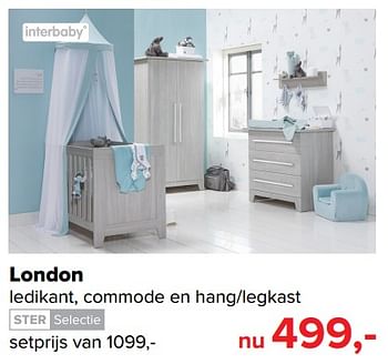 Aanbiedingen London ledikant, commode en hang-legkast - Interbaby - Geldig van 09/10/2017 tot 29/10/2017 bij Baby-Dump