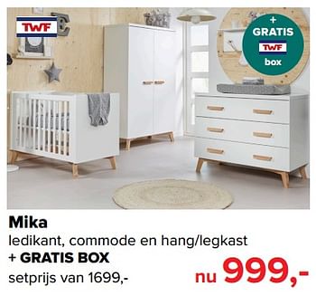 Aanbiedingen Mika ledikant, commode en hang-legkast - TWF - Geldig van 09/10/2017 tot 29/10/2017 bij Baby-Dump