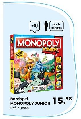 Aanbiedingen Bordspel monopoly junior - Hasbro - Geldig van 14/10/2017 tot 12/12/2017 bij Supra Bazar