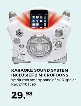 Aanbiedingen Karaoke sound system inclusief 2 microfoons - Huismerk - Supra Bazar - Geldig van 14/10/2017 tot 12/12/2017 bij Supra Bazar