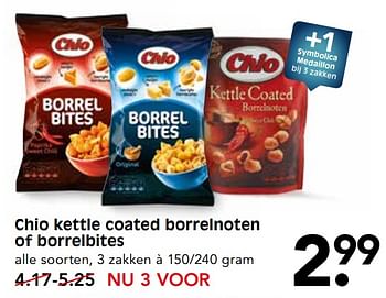 Aanbiedingen Chio kettle coated borrelnoten of borrelbites - Chio - Geldig van 15/10/2017 tot 21/10/2017 bij Em-té