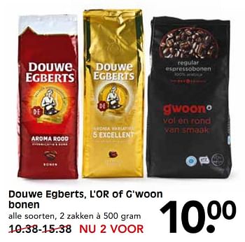 Aanbiedingen Douwe egberts, l`or of g`woon bonen - Douwe Egberts - Geldig van 15/10/2017 tot 21/10/2017 bij Em-té
