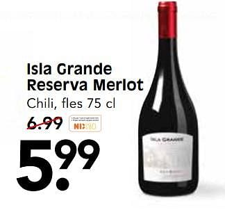 Aanbiedingen Isla grande reserva merlot - Rode wijnen - Geldig van 15/10/2017 tot 21/10/2017 bij Em-té