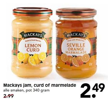 Aanbiedingen Mackays jam, curd of marmelade - Mackays - Geldig van 15/10/2017 tot 21/10/2017 bij Em-té