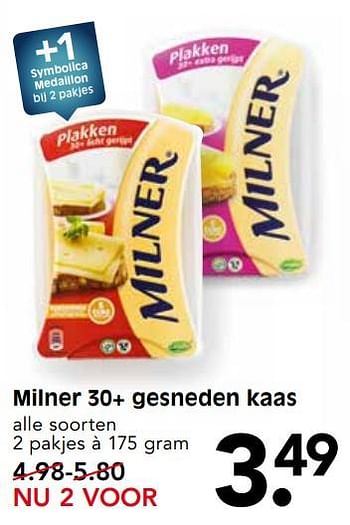 Aanbiedingen Milner 30+ gesneden kaas - Milner - Geldig van 15/10/2017 tot 21/10/2017 bij Em-té