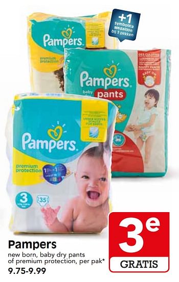 Aanbiedingen Pampers new born, baby dry pants of premium protection - Pampers - Geldig van 15/10/2017 tot 21/10/2017 bij Em-té