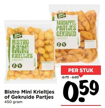 Aanbiedingen Bistro mini krieltjes of gekruide partjes - Huismerk Vomar - Geldig van 15/10/2017 tot 21/10/2017 bij Vomar