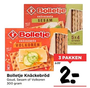 Aanbiedingen Bolletje knäckebröd goud, sesam of volkoren - Bolletje - Geldig van 15/10/2017 tot 21/10/2017 bij Vomar