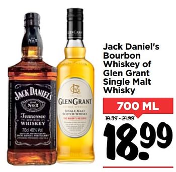Aanbiedingen Jack daniel`s bourbon whiskey of glen grant single malt whisky - Huismerk Vomar - Geldig van 15/10/2017 tot 21/10/2017 bij Vomar