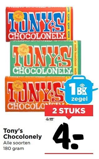 Aanbiedingen Tony`s chocolonely - Tony's - Geldig van 15/10/2017 tot 21/10/2017 bij Vomar