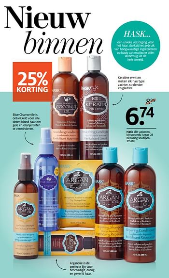 Aanbiedingen Argan oil repairing shampoo - Hask - Geldig van 16/10/2017 tot 22/10/2017 bij Etos