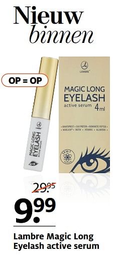 Aanbiedingen Lambre magic long eyelash active serum - Lambre Magic - Geldig van 16/10/2017 tot 22/10/2017 bij Etos
