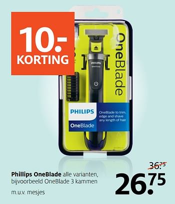Aanbiedingen Philips oneblade 3 kammen - Philips - Geldig van 16/10/2017 tot 22/10/2017 bij Etos