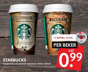 Aanbiedingen Starbucks cappuccino of caramel macchiato - Starbucks - Geldig van 15/10/2017 tot 21/10/2017 bij Deka Markt