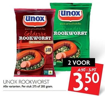 Aanbiedingen Unox rookworst - Unox - Geldig van 15/10/2017 tot 21/10/2017 bij Deka Markt