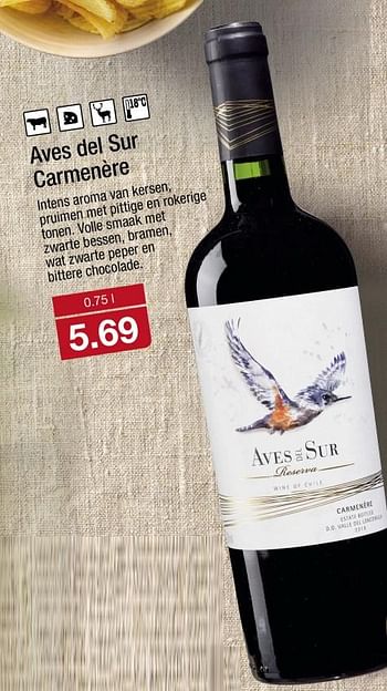 Aanbiedingen Aves del sur carmenère - Rode wijnen - Geldig van 16/10/2017 tot 22/10/2017 bij Aldi