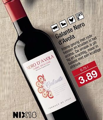 Aanbiedingen Galante nero d`avola - Rode wijnen - Geldig van 16/10/2017 tot 22/10/2017 bij Aldi