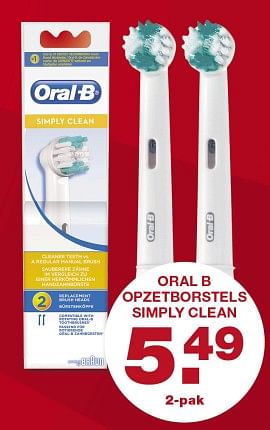 Aanbiedingen Oral-b opzetborstels simply clean - Oral-B - Geldig van 16/10/2017 tot 22/10/2017 bij Aldi
