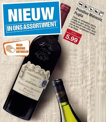 Aanbiedingen Primitivo malvasia, puglia - Rode wijnen - Geldig van 16/10/2017 tot 22/10/2017 bij Aldi