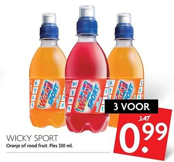 Aanbiedingen Wicky sport oranje of rood fruit - Wicky - Geldig van 15/10/2017 tot 21/10/2017 bij Deka Markt