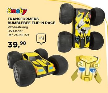 Aanbiedingen Transformers bumblebee flip ` race - Smoby - Geldig van 14/10/2017 tot 12/12/2017 bij Supra Bazar