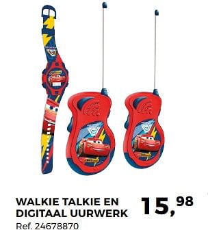 Aanbiedingen Walkie talkie en digitaal uurwerk - Cars - Geldig van 14/10/2017 tot 12/12/2017 bij Supra Bazar