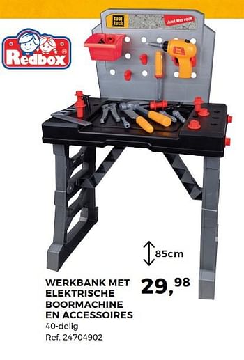 Aanbiedingen Werkbank met elektrische boormachine en accessoires - Redbox - Geldig van 14/10/2017 tot 12/12/2017 bij Supra Bazar