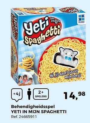 Aanbiedingen Behendigheidsspel yeti in mijn spaghett - Megableu - Geldig van 14/10/2017 tot 12/12/2017 bij Supra Bazar