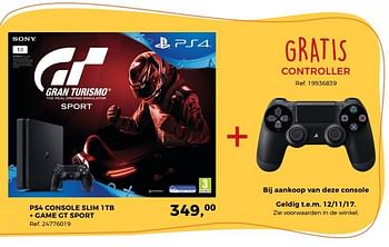 Aanbiedingen Ps4 console slim 1tb + game gt sport - Sony - Geldig van 14/10/2017 tot 12/12/2017 bij Supra Bazar