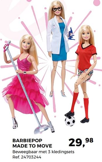 Aanbiedingen Barbiepop made to move - Mattel - Geldig van 14/10/2017 tot 12/12/2017 bij Supra Bazar