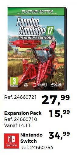 Aanbiedingen Farming simulator 17 platinum edition expansion pack - Focus Home Interactive - Geldig van 14/10/2017 tot 12/12/2017 bij Supra Bazar