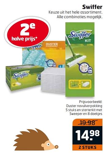 Aanbiedingen Duster navulverpakking en starterkit met sweeper - Swiffer - Geldig van 17/10/2017 tot 29/10/2017 bij Trekpleister