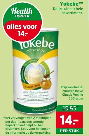 Aanbiedingen Maaltijdshake classic vanille - Yokebe - Geldig van 17/10/2017 tot 29/10/2017 bij Trekpleister