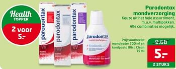Aanbiedingen Mondwater en tandpasta ultra clean - Parodontax - Geldig van 17/10/2017 tot 29/10/2017 bij Trekpleister