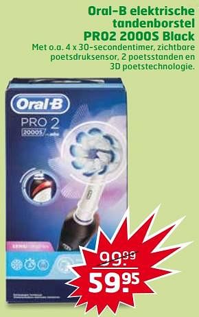 Aanbiedingen Oral-b elektrische tandenborstel pro2 2000s black - Oral-B - Geldig van 17/10/2017 tot 29/10/2017 bij Trekpleister