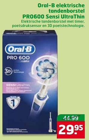 Aanbiedingen Oral-b elektrische tandenborstel pro600 sensi ultrathin - Oral-B - Geldig van 17/10/2017 tot 29/10/2017 bij Trekpleister