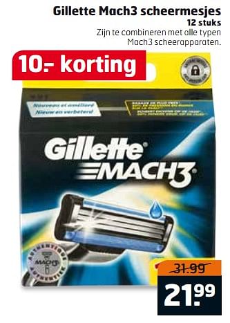 Aanbiedingen Gillette mach3 scheermesjes - Gillette - Geldig van 17/10/2017 tot 29/10/2017 bij Trekpleister