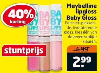 Aanbiedingen Maybelline lipgloss baby gloss - Maybelline - Geldig van 17/10/2017 tot 29/10/2017 bij Trekpleister