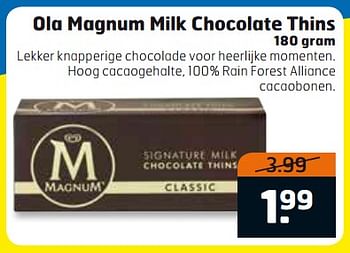 Aanbiedingen Ola magnum milk chocolate thins - Ola - Geldig van 17/10/2017 tot 29/10/2017 bij Trekpleister