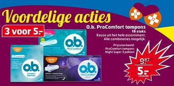 Aanbiedingen Procomfort tampons night super - OB - Geldig van 17/10/2017 tot 29/10/2017 bij Trekpleister