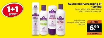Aanbiedingen Shampoo repair miracle - Aussie - Geldig van 17/10/2017 tot 29/10/2017 bij Trekpleister